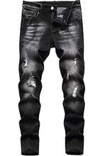 Load image into Gallery viewer, Boy&#39;s Skinny Fit Elastic Waist Ripped Distressed Stretch Fashion Washed Denim Jeans Pants,BlackL0045,10