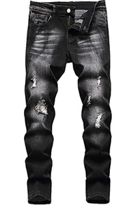 Boy's Ripped Distressed Straight Leg Contrast Color(Grey & White) Casual Jeans Pants for Kids,L0111,14