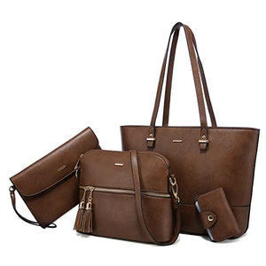 Handbags for Women Shoulder Bags Tote Satchel Hobo 3pcs Purse Set Pearlescent-Khaki