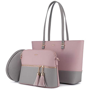 Handbags for Women Shoulder Bags Tote Satchel Hobo 3pcs Purse Set Pearlescent-Khaki