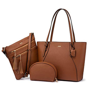 Handbags for Women Shoulder Bags Tote Satchel Hobo 3pcs Purse Set Pearlescent-Khaki