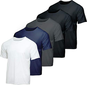 5 Pack: Boys Girls Active Athletic Quick Dry Dri Fit Short Sleeve T-Shirt Crew Neck Tops Teen Gym Undershirts Tees Youth Basketball Clothes Moisture Wicking Performance-Set 11,Medium (8-10)