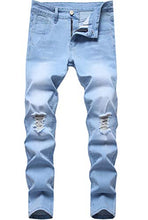 Load image into Gallery viewer, Boy&#39;s Skinny Fit Elastic Waist Ripped Distressed Stretch Fashion Denim Jeans Pants,Light Blue,16