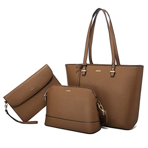 Handbags for Women Shoulder Bags Tote Satchel Hobo 3pcs Purse Set Pearlescent-Khaki