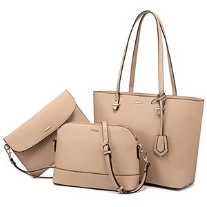 Handbags for Women Shoulder Bags Tote Satchel Hobo 3pcs Purse Set Pearlescent-Khaki