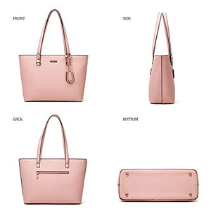 Women Fashion Handbags Tote Bag Shoulder Bag Top Handle Satchel Purse Set 4pcs (Beige)