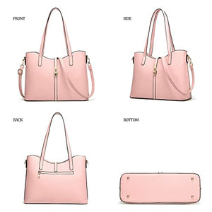 Women Fashion Handbags Tote Bag Shoulder Bag Top Handle Satchel Purse Set 4pcs (Beige)