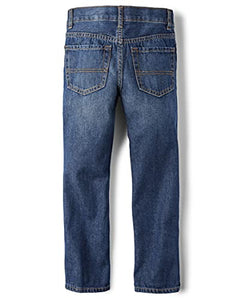 Boys Basic Straight Leg Jeans, Dk Rinse Wash,