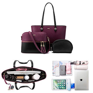 Handbags for Women Shoulder Bags Tote Satchel Hobo 3pcs Purse Set Pearlescent-Khaki