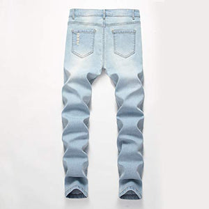 Boy's White Skinny Fit Ripped Destroyed Distressed Stretch Slim Jeans Pants