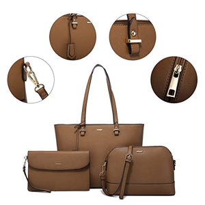 Handbags for Women Shoulder Bags Tote Satchel Hobo 3pcs Purse Set Pearlescent-Khaki