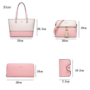 Women Fashion Handbags Tote Bag Shoulder Bag Top Handle Satchel Purse Set 4pcs (Beige)