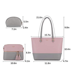 Handbags for Women Shoulder Bags Tote Satchel Hobo 3pcs Purse Set Pearlescent-Khaki
