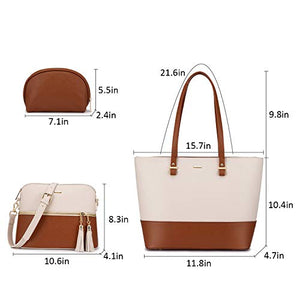 Handbags for Women Shoulder Bags Tote Satchel Hobo 3pcs Purse Set Pearlescent-Khaki
