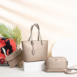 Handbags for Women Shoulder Bags Tote Satchel Hobo 3pcs Purse Set Pearlescent-Khaki