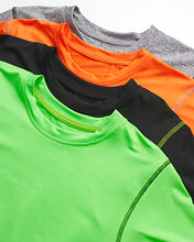 Load image into Gallery viewer, Black Bear Boys’ Athletic T-Shirt – 4 Pack Active Performance Dry-Fit Sports Tee (4-18), Size Large (12/14), Black/Green/Grey/Orange