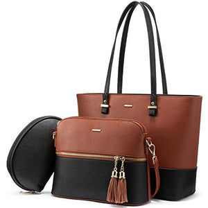 Handbags for Women Shoulder Bags Tote Satchel Hobo 3pcs Purse Set Pearlescent-Khaki