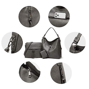 Women Fashion Handbags Tote Bag Shoulder Bag Top Handle Satchel Purse Set 4pcs (Beige)