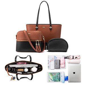 Handbags for Women Shoulder Bags Tote Satchel Hobo 3pcs Purse Set Pearlescent-Khaki