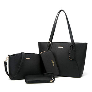 Women Fashion Handbags Tote Bag Shoulder Bag Top Handle Satchel Purse Set 4pcs (Beige)
