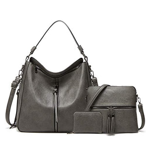 Women Fashion Handbags Tote Bag Shoulder Bag Top Handle Satchel Purse Set 4pcs (Beige)