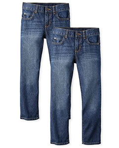 Boys Basic Straight Leg Jeans, Dk Rinse Wash,