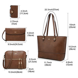 Handbags for Women Shoulder Bags Tote Satchel Hobo 3pcs Purse Set Pearlescent-Khaki
