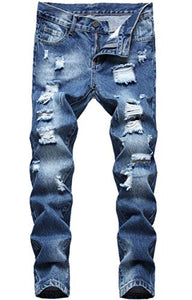 Boy's White Skinny Fit Ripped Destroyed Distressed Stretch Slim Jeans Pants