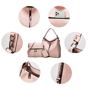 Women Fashion Handbags Tote Bag Shoulder Bag Top Handle Satchel Purse Set 4pcs (Beige)