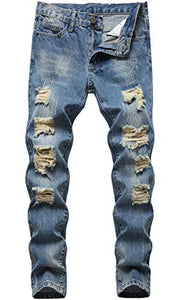 Boy's White Skinny Fit Ripped Destroyed Distressed Stretch Slim Jeans Pants