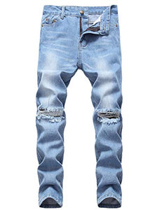 Boy's Ripped Distressed Skinny Fit Knee Zipper Solid Color Stretch Slim Fashion Jeans Pants,Red,14