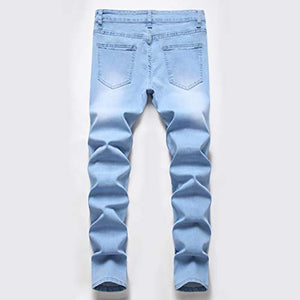 Boy's Skinny Fit Elastic Waist Ripped Distressed Stretch Fashion Denim Jeans Pants,Light Blue,16