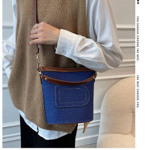 Denim Canvas Bucket Crossbody Bag