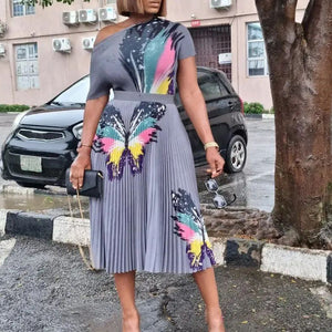 Women's Printed Pleated High Waist Skirt