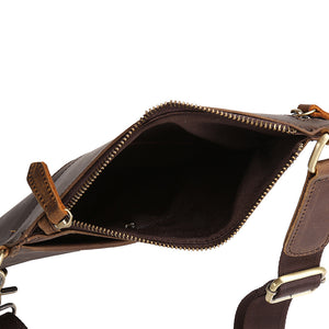 Men's Crazy Horse Leather Chest Bag Shoulder Backpack