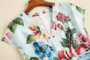 Floral Printing Waistband Elegant Show Thin Dress Trend