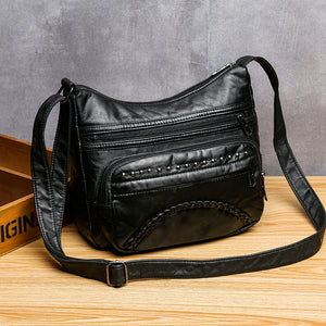 Washed Leather One Shoulder Casual Crossbody Bag