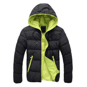 Mens Winter Contrast Color Outdoor Warm Hooded Padded Jacket