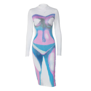 Women's Fashion Pattern Printed Bodycon Dress