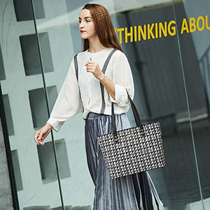 Women Fashion Handbags Tote Bag Shoulder Bag Top Handle Satchel Purse Set 4pcs (Beige)
