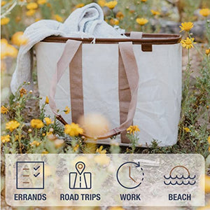 CleverMade 30L SnapBasket LUXE - Reusable Collapsible Durable Grocery Shopping Bag - Heavy Duty Large Structured Tote, Heather Grey