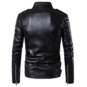 Oblique Zipper Punk PU Leather PU Leather Jacket Slim Fit Halley Motor Jacket for Men