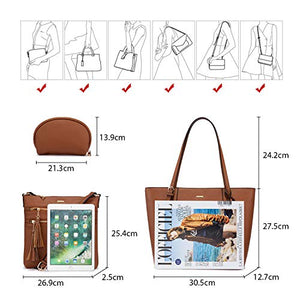 Handbags for Women Shoulder Bags Tote Satchel Hobo 3pcs Purse Set Pearlescent-Khaki
