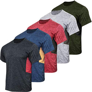 5 Pack: Boys Girls Active Athletic Quick Dry Dri Fit Short Sleeve T-Shirt Crew Neck Tops Teen Gym Undershirts Tees Youth Basketball Clothes Moisture Wicking Performance-Set 11,Medium (8-10)