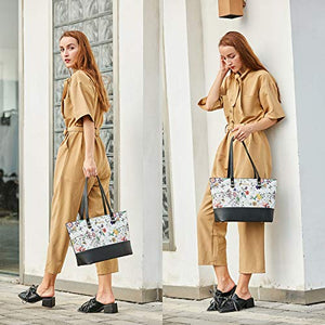 Women Fashion Handbags Tote Bag Shoulder Bag Top Handle Satchel Purse Set 4pcs (Beige)