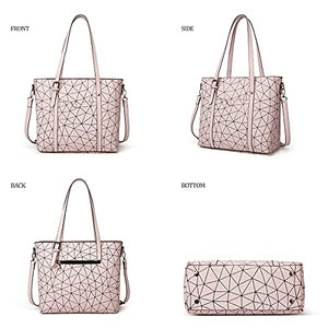 Women Fashion Handbags Tote Bag Shoulder Bag Top Handle Satchel Purse Set 4pcs (Beige)