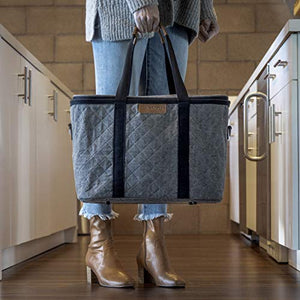 CleverMade 30L SnapBasket LUXE - Reusable Collapsible Durable Grocery Shopping Bag - Heavy Duty Large Structured Tote, Heather Grey