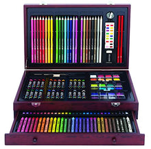 Load image into Gallery viewer, Art 101 Doodle and Color 142 Pc Art Set in a Wood Carrying Case, Includes 24 Premium Colored Pencils, A variety of coloring and painting mediums: crayons, oil pastels, watercolors; Portable Art Studio