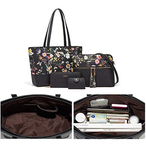 Women Fashion Handbags Tote Bag Shoulder Bag Top Handle Satchel Purse Set 4pcs (Beige)