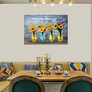 Wall Art for Bathroom, Yellow Daisy Flower Painting Print on Canvas for Spa Office Living Dining Room Over the Master Bedroom Wall Decoration Modern Canvas Prints and Posters Artwork Floral in Bottle